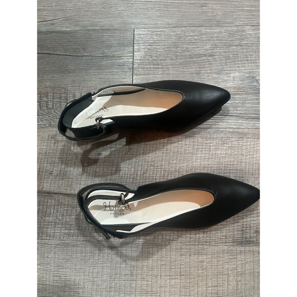 NWOB Homers Black Pointy Toe Sling Back Block Heel Hand Crafted Shoes Size 37 - Picture 4 of 10